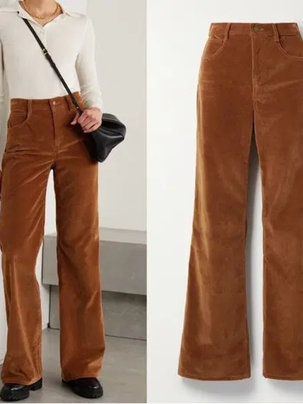 Nili Lotan Brown Velvet Cotton Flare Pants Size 6